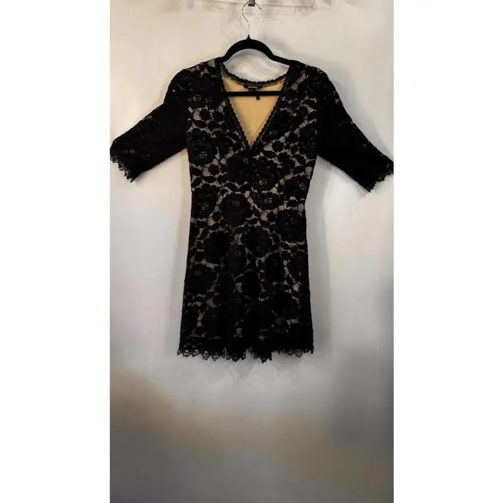 Soiéblu Women's Black Lace Mini Dress with V-Neck and Half Sleeves Size S - Picture 2 of 12
